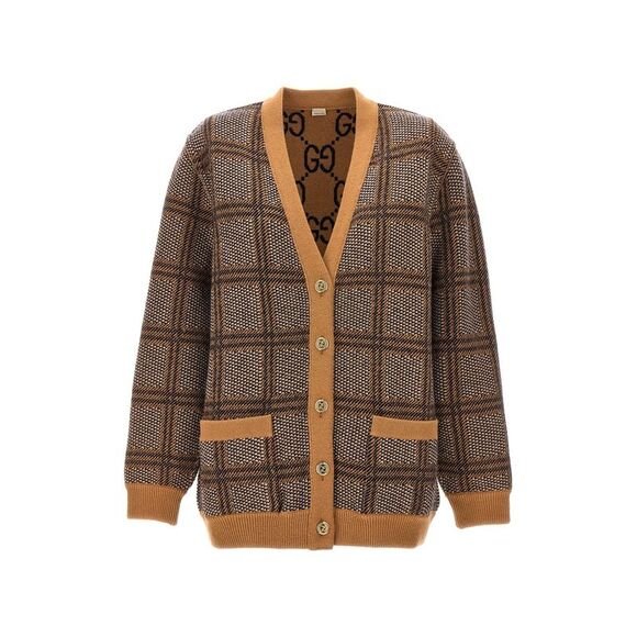 GUCCI Sweaters - Gucci Women Check And 'Gg' Reversible Cardigan